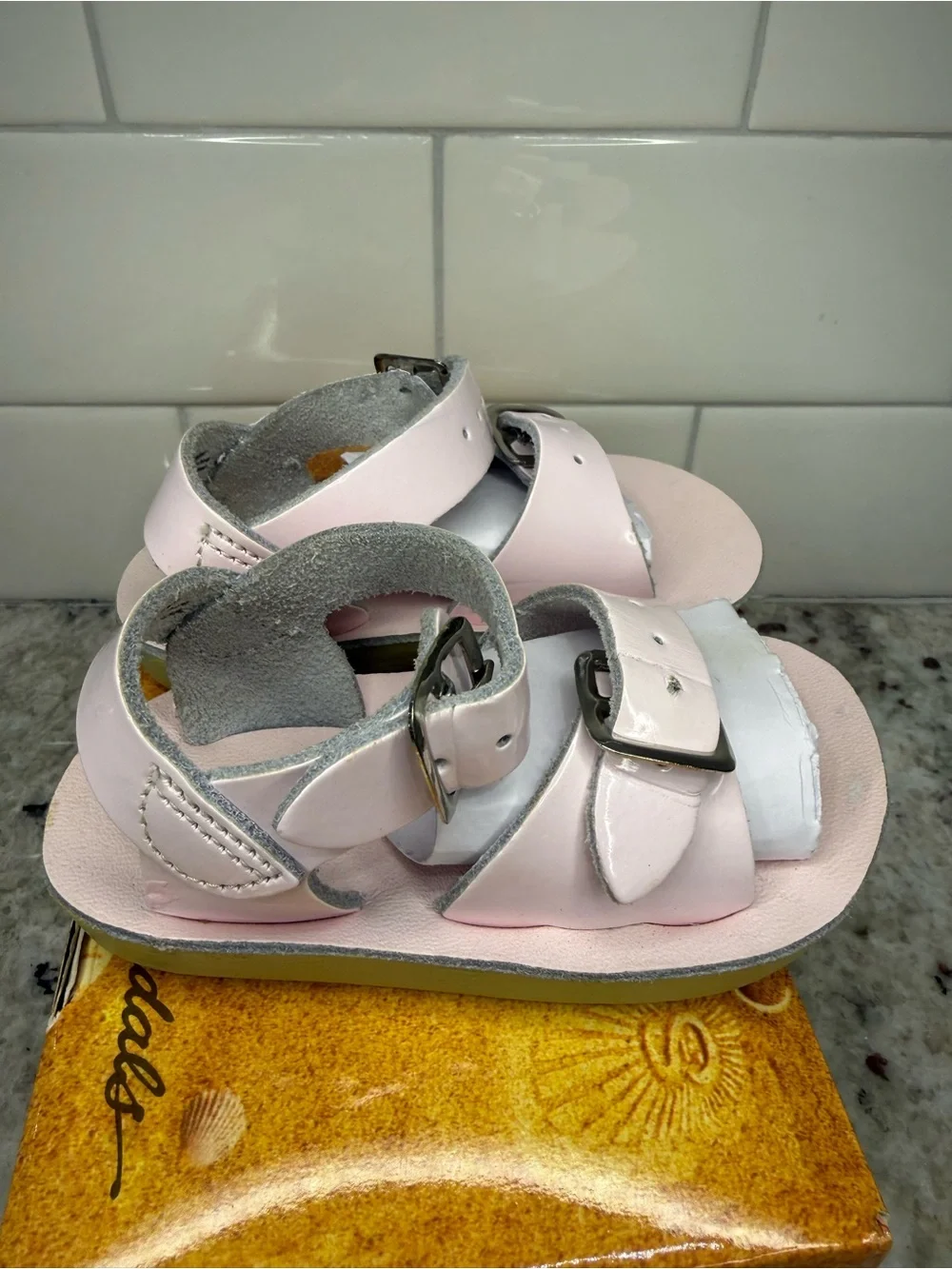 Salt Water Sandals Genuine Leather Light Pink Double Buckle Toddler Size 3 NIB